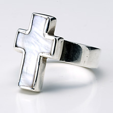 Mother of pearl cross on a silver band 